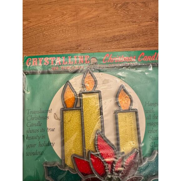 Vntg 1974 Crystalline Christmas Candle See-Through Window Decoration Suncatcher - Picture 2 of 9